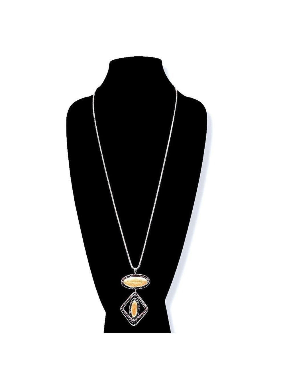 CHICO’s Silver & Gold Matte Geometric Long Pendant Necklace | NWT​